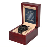 Black Chronograph Watch with Message Card