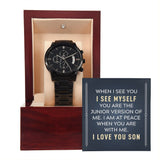 Black Chronograph Watch with Message Card